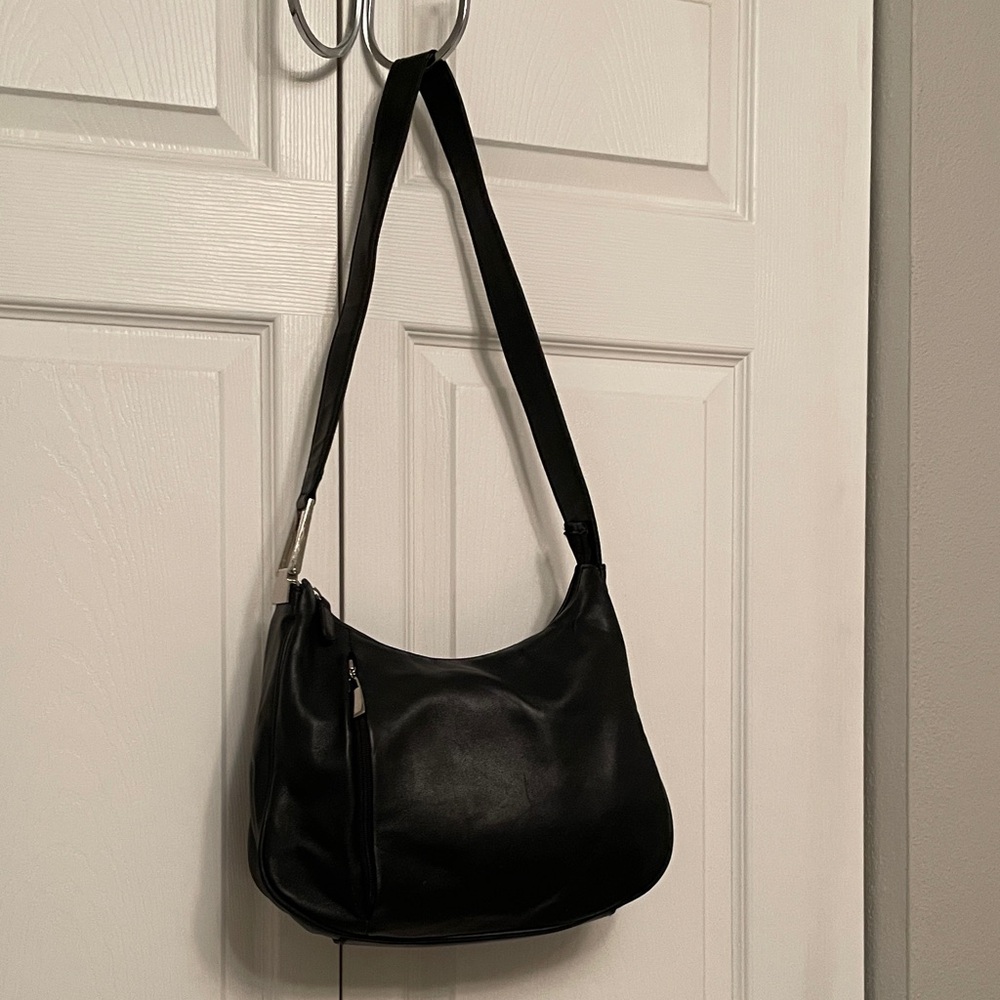 Worthington Black Leather Shoulder Bag Purse with Silver Tone Hardware